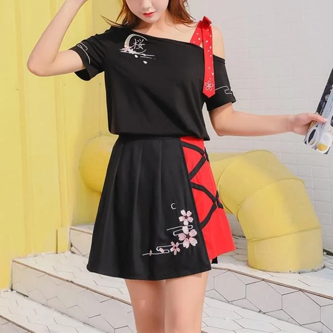 Black Sakura Tassel Shirt/Skirt Set SP13788