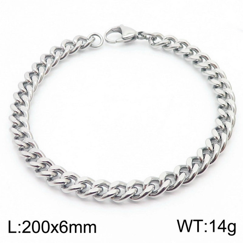 Stainless Steel Personality Fashion Trend Simple Two-Side Grinding Cuban Link Chain Bracelet Accessories