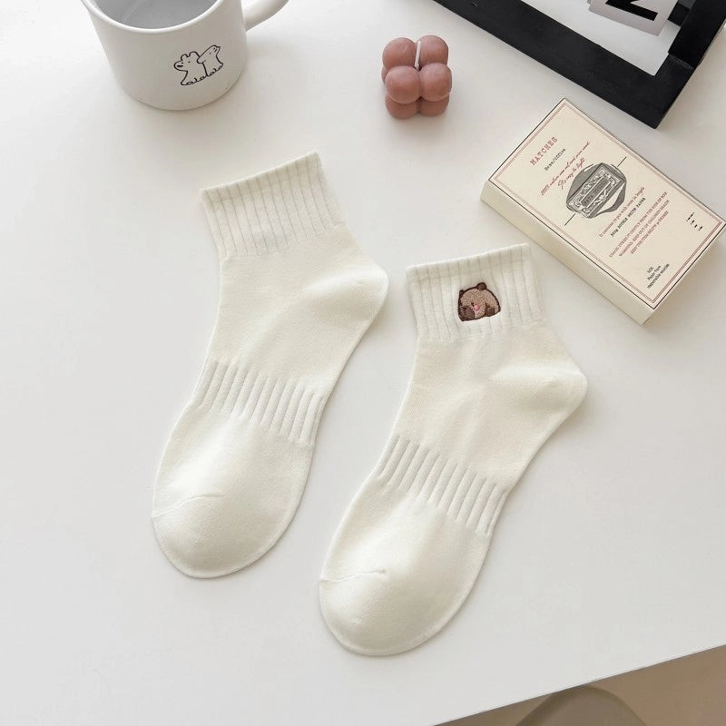 Socks Women’s Mid-tube Socks Cotton Socks Spring And Summer Sweat-absorbent Sports Cotton Socks White Women’s Socks Embroidered Kabibala Tide Socks