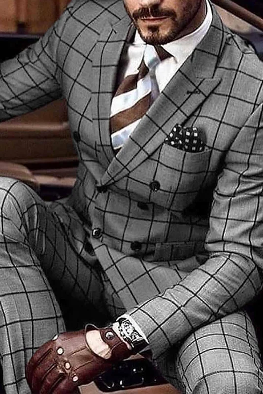 Tiboyz Men's Outfits Fashion Plaid Blazer And Pants Two Piece Suit