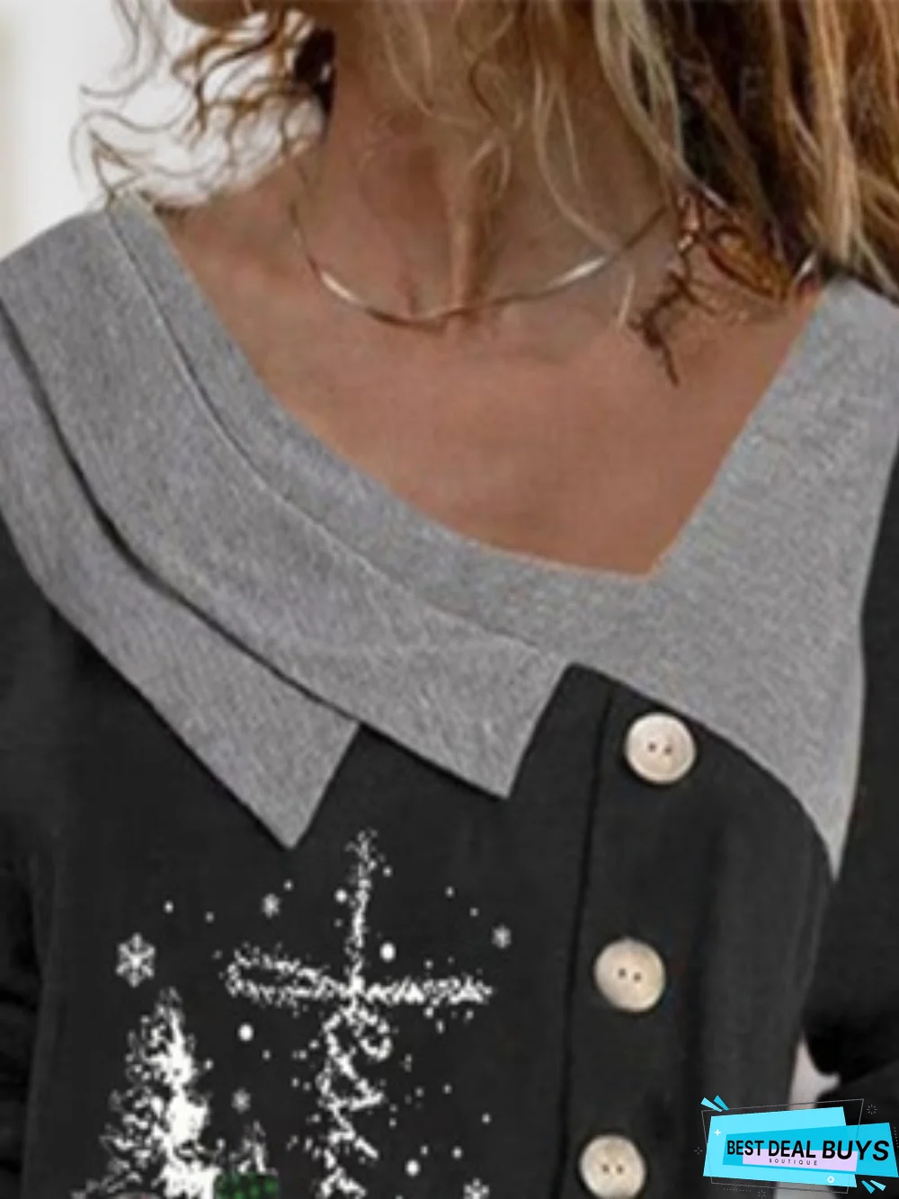 Christmas Snowman Long Sleeve Buttoned Asymmetrical Neck Casual Top