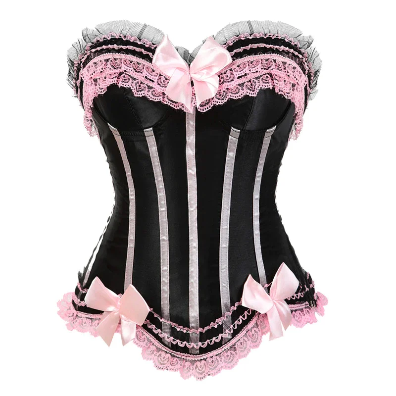 Uaang sexy ladies corset with zipper vintage style overbust corsets and bustiers floral lace top lingerie adjustable fashion