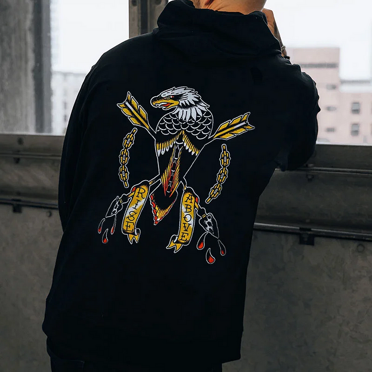 RISE ABOVE Golden Eagle Graphic Casual Black Print Hoodie