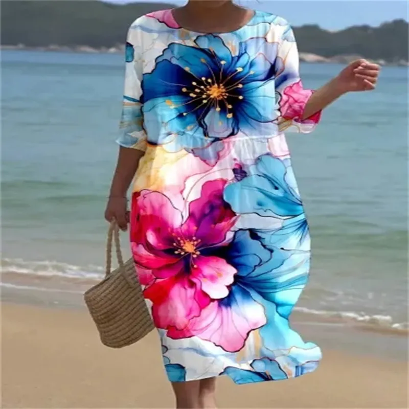 Churchf Churchf New Women's Floral Art Print Leisure Vacation Dress