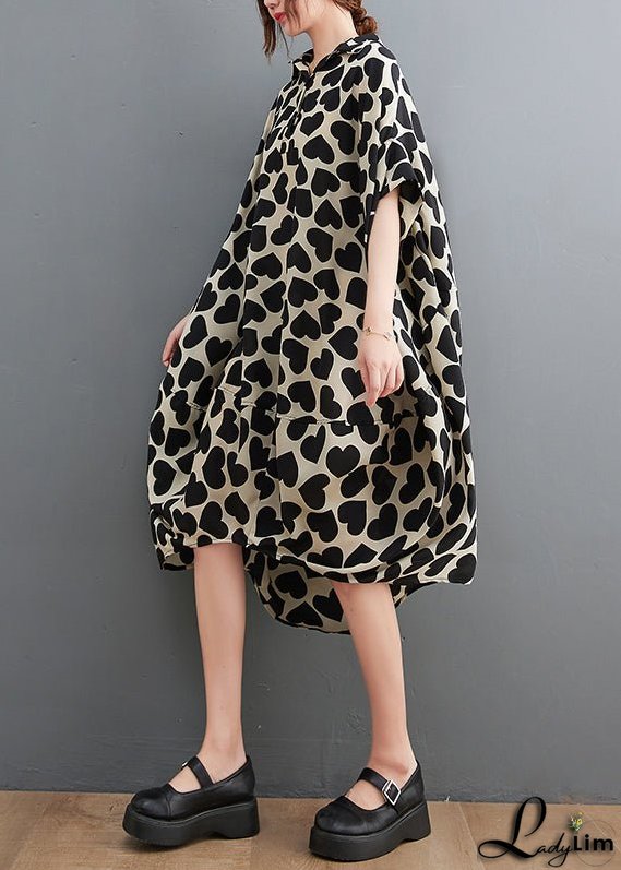 Fashion Peter Pan Collar Love Print Long Dresses Short Sleeve