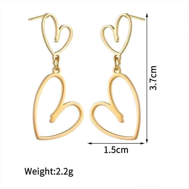 1 Pair Elegant Minimalist Heart Shape Polishing Plating 304 Stainless Steel 18K Gold Plated Drop Earrings
