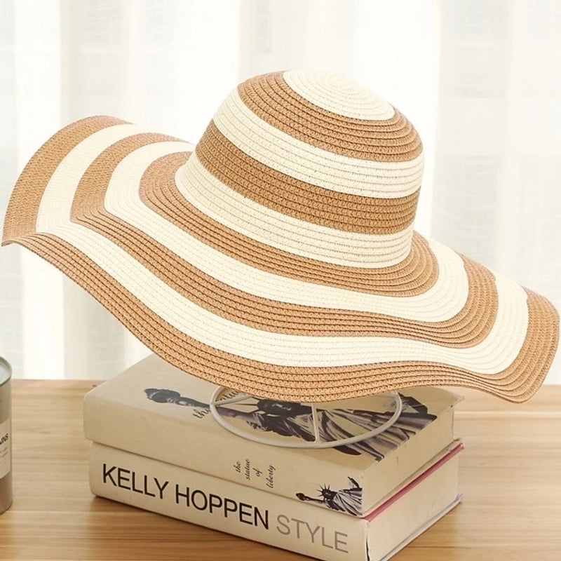 Women’s Casual Minimalist Color Block Big Eaves Straw Hat