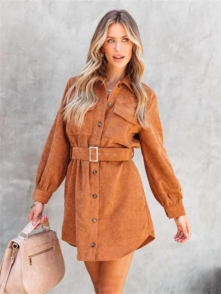 Solid Color Pocket Corduroy Women's Dress