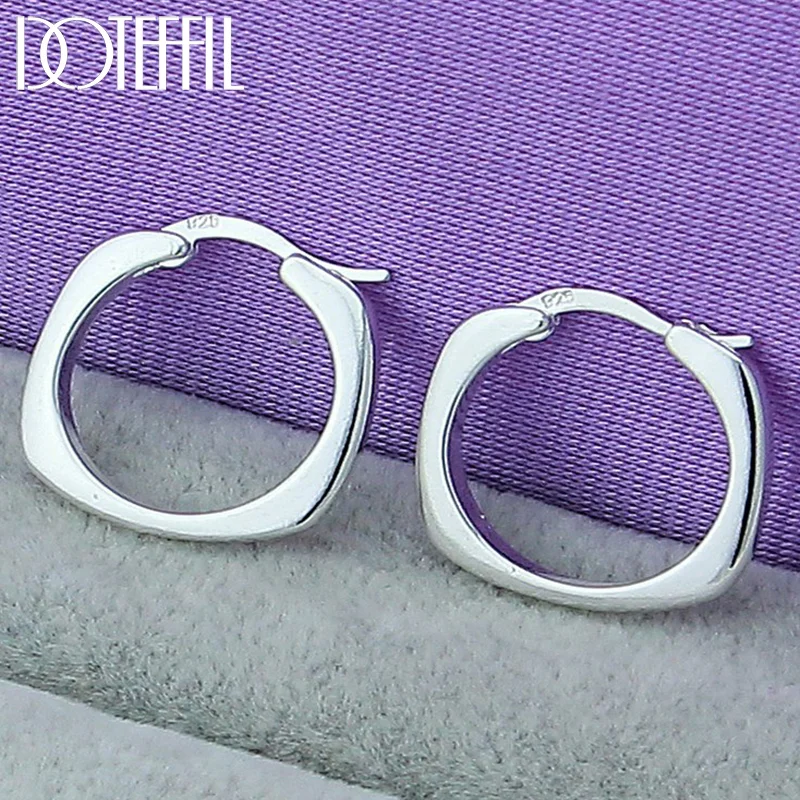 DOTEFFIL 925 Sterling Silver Square Round 20mm Hoop Earrings For Woman Jewelry