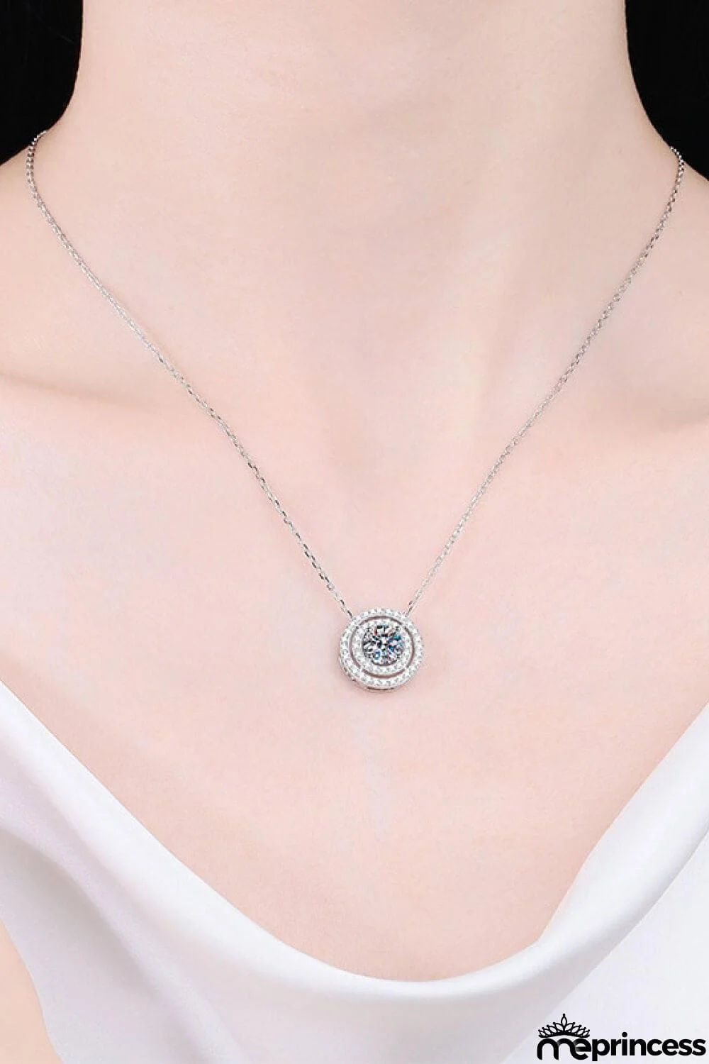 Moissanite Round Pendant Rhodium-Plated Necklace