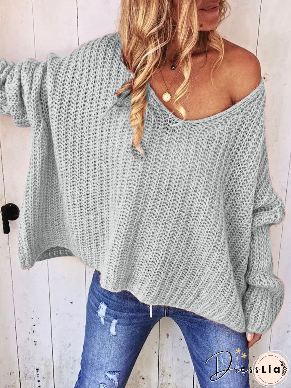 Casual V Neck  Long Sleeve Solid Sweater