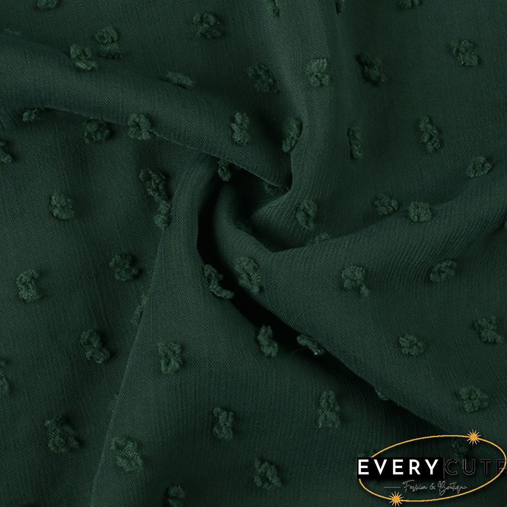Green Swiss Dot A-line Long Sleeve Dress