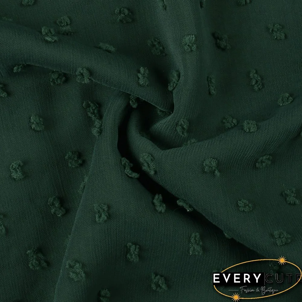 Green Swiss Dot A-line Long Sleeve Dress