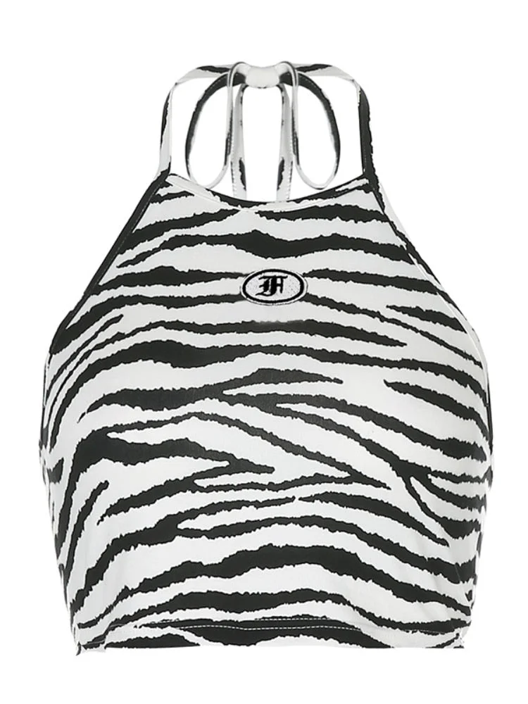 Billlnai 2023 Graduation party  Striped Y2k Clothes Halterneck Crop Top Sleeveless Tanks and Camis 2023 Summer New Arrivals Backless Sexy Tank Top Women Fashion