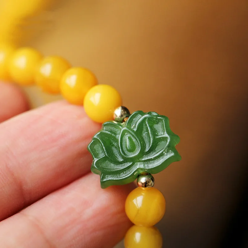 108 Mala Beads Beeswax Amber Jade Peace Meditation Necklace Bracelet