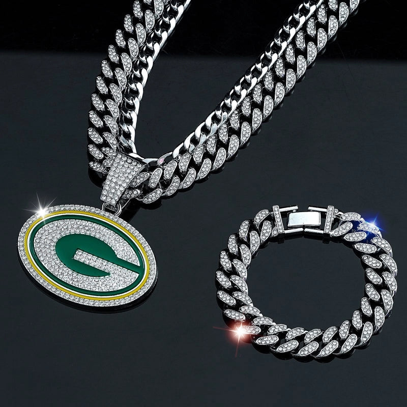 Jewelry Three-Piece Fashion Letter G Round Team Necklace Men’s Punk Hip Hop Cuban Link Chain Bracelet