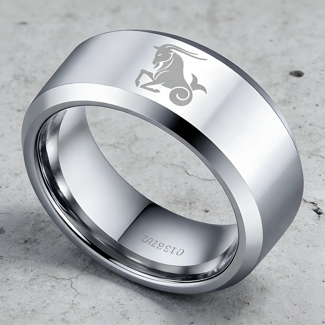 Sliver Edges and Laser Etched Wedding Bands Comfort Fit Mens Womens Sliver Capricorn Tungsten Carbide Rings 4MM 6MM 8MM Width