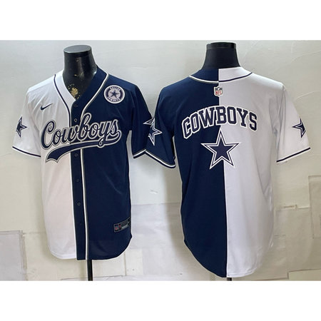 Men's Dallas Cowboys Navy Split Cool Base Stitched Baseball Jersey 4JSL