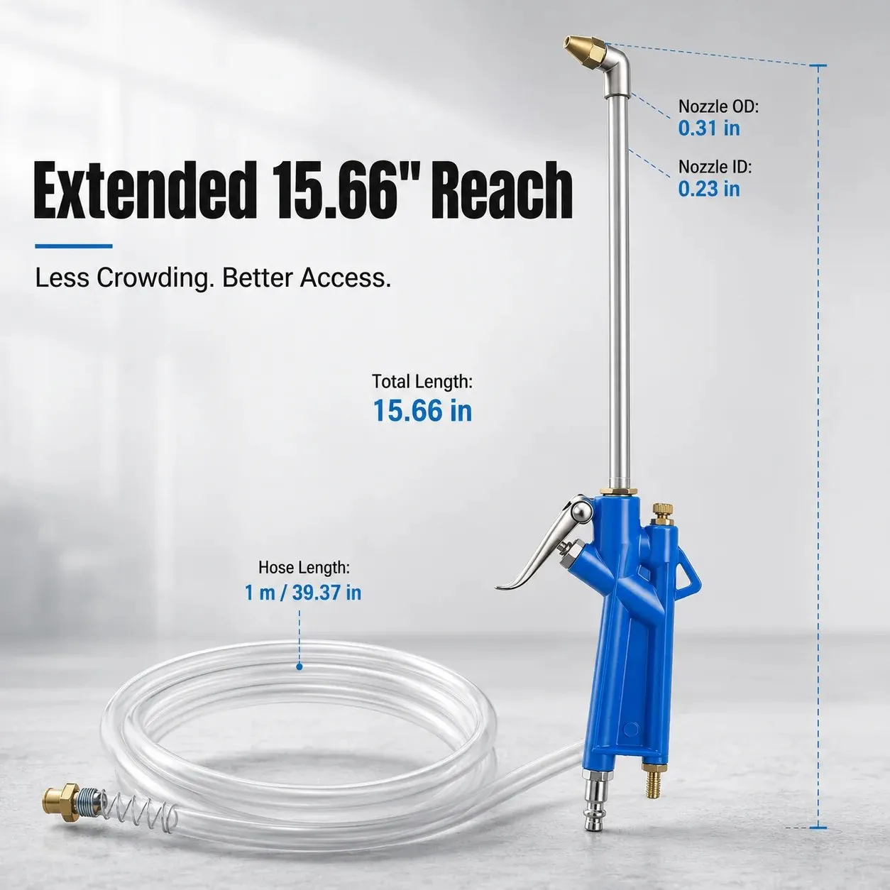 Pneumatic engine cleaning gun with 1-meter clear hose main product view