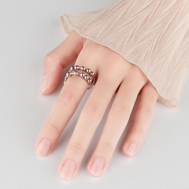 IG Style Minimalist Geometric Copper Beaded Plating Open Rings Anxiety Ring
