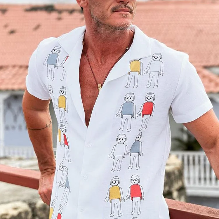 BrosWear Men'S Cute Cartoon Casual Short Sleeves Shirt