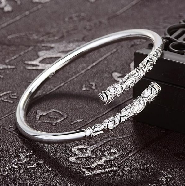 Fashion Jewelry 925 Sterling Silver Opening Vintage Bangle Bracelets for Women