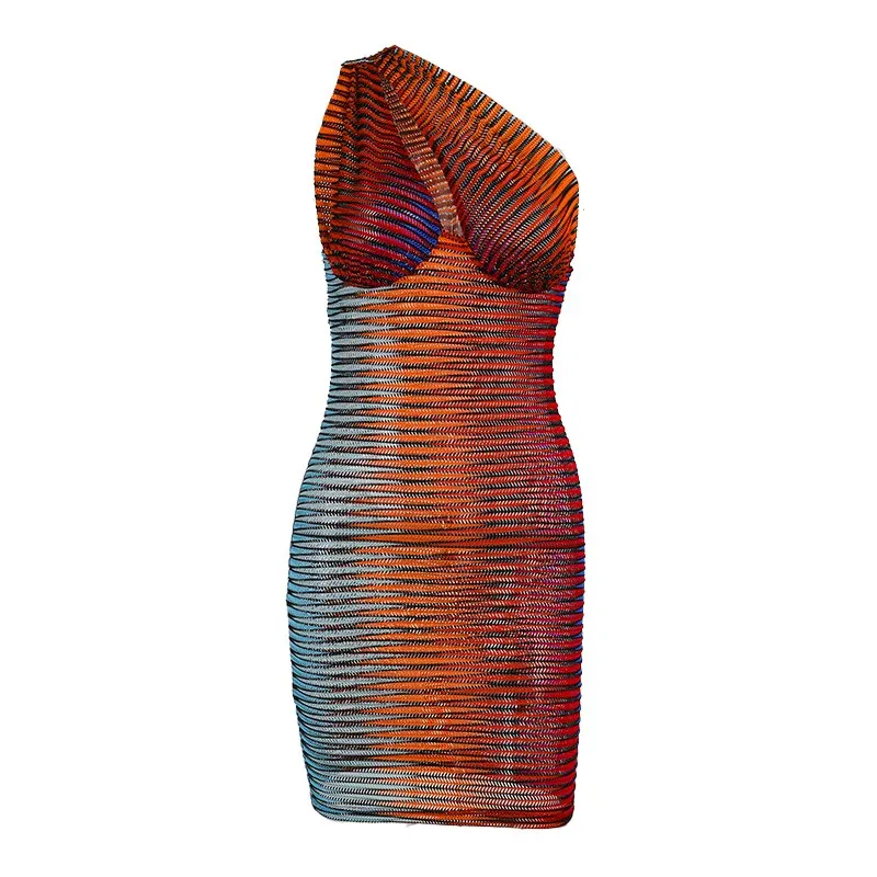 Hawthaw Women Summer One Shoulder Hollow Out Sleeveless Printed Party Mini Dress Sundress 2021 Female Clothing Streetwear