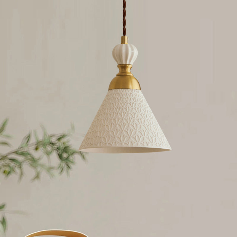 Contemporary Scandinavian Triangle Half Circle Copper Coin Pattern Cloud Pattern Copper Ceramic 1-Light Pendant Light For Bedroom