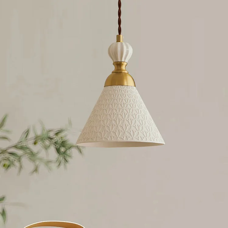 Contemporary Scandinavian Triangle Half Circle Copper Coin Pattern Cloud Pattern Copper Ceramic 1-Light Pendant Light For Bedroom