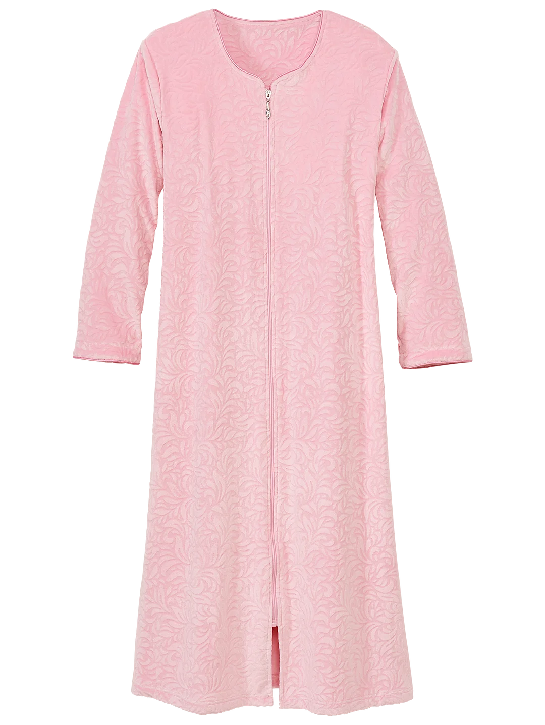 Women's Stretch-Velour Embossed Floral Zip Robe