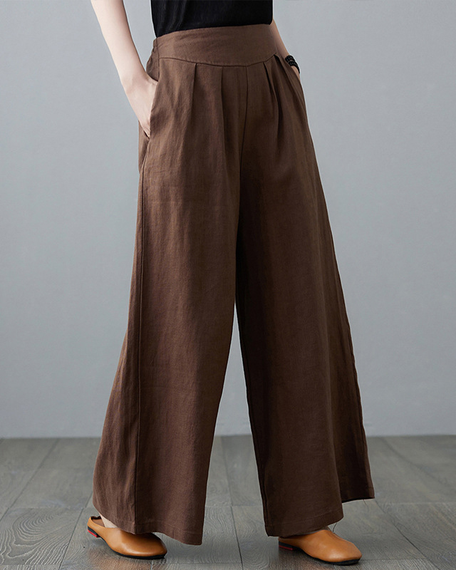 High Waist Loose Linen Solid Color Wide Leg Pants