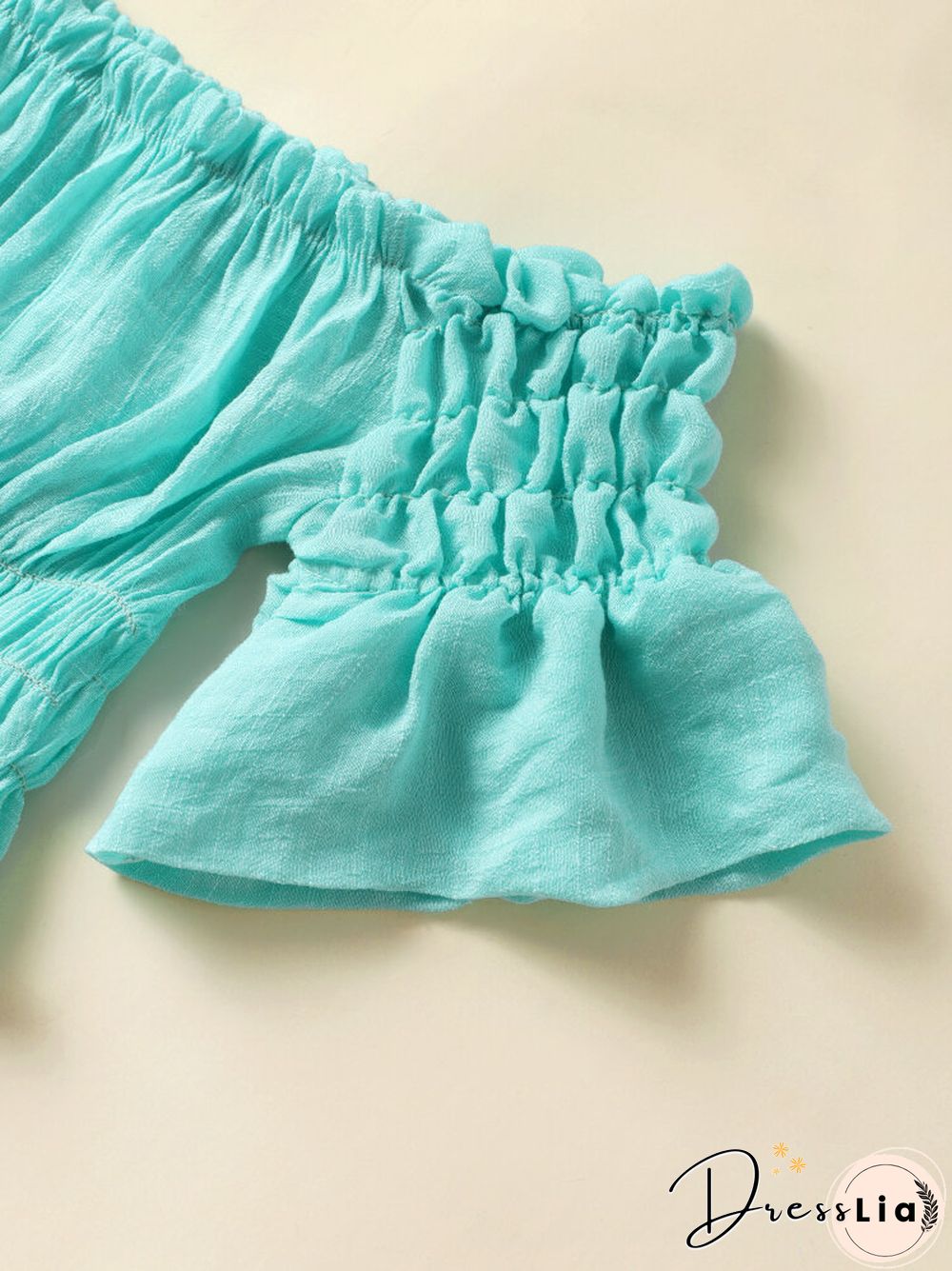 Solid Elastic Waist Bell Sleeve Off Shoulder Crop Top