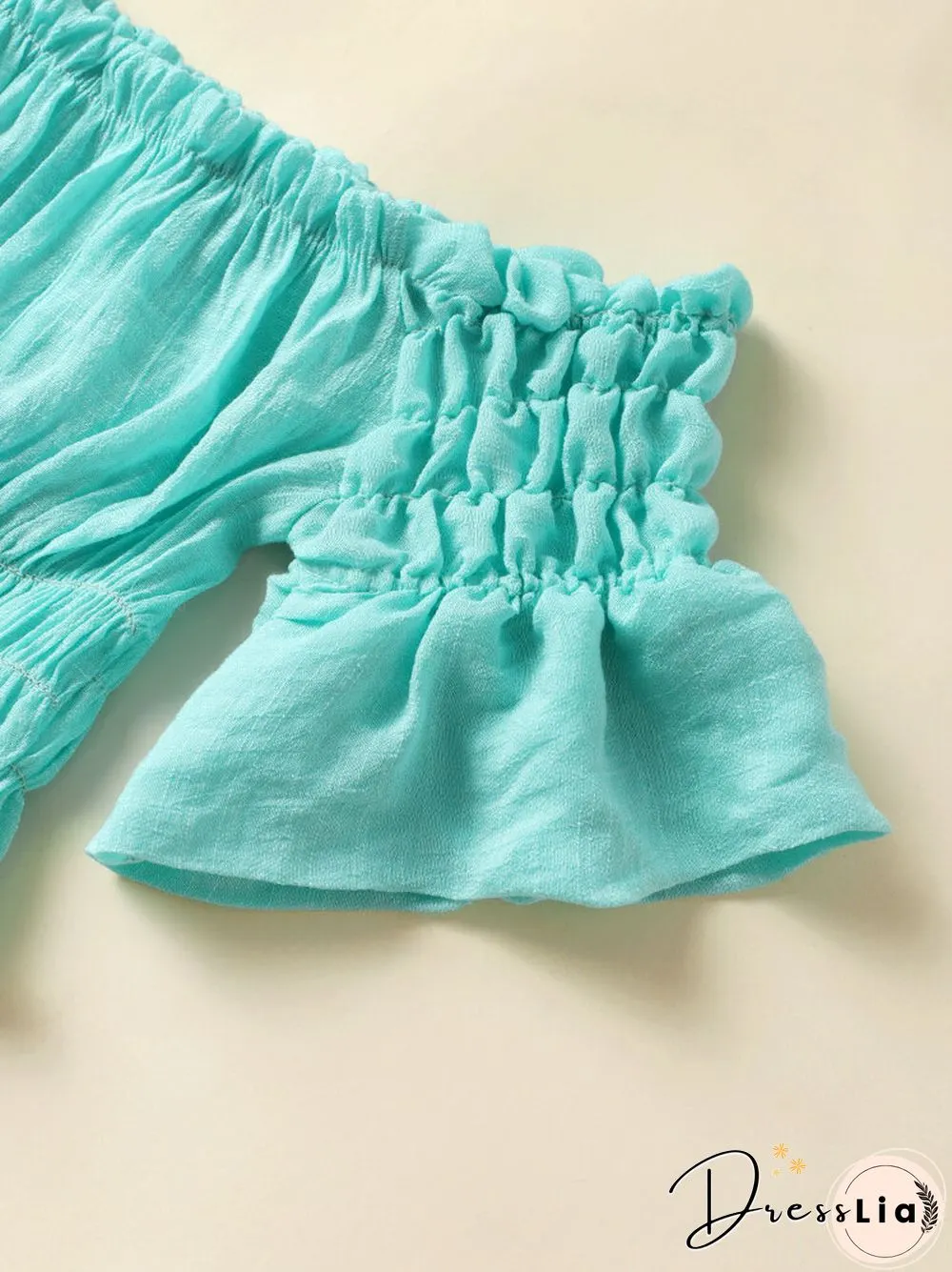 Solid Elastic Waist Bell Sleeve Off Shoulder Crop Top