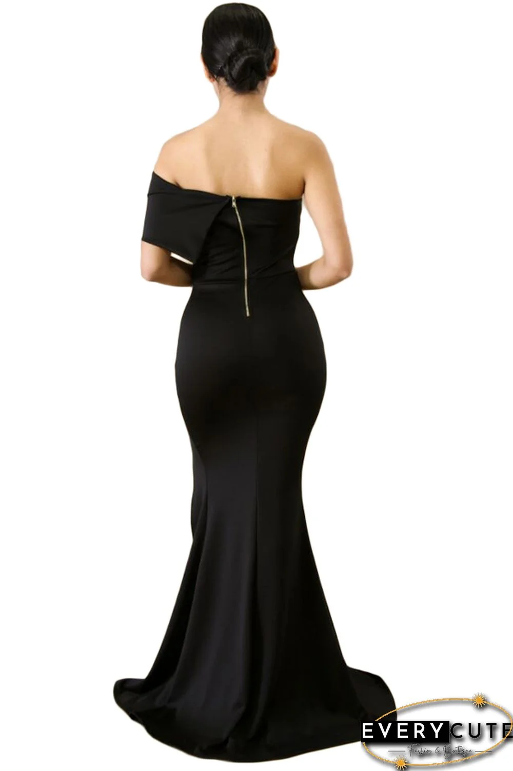 Black Off The Shoulder One Sleeve Slit Maxi Party Prom Dress