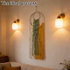 (Finished Product)Macrame Wall Hanging Boho Dream Catcher Hand Woven Leaf Tapestry Modern Aesthetic Tassel Wall Decor for Home Bedroom Living Room