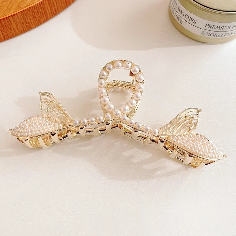 Metal Grab Clip Elegant Bow Hairpin Back Head Large Shark Clip French Pearl Clip Hair Accessories