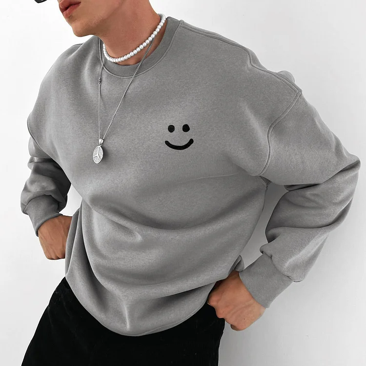 Men's Fashion Smiley Printed Oversized Casual Sweatshirt