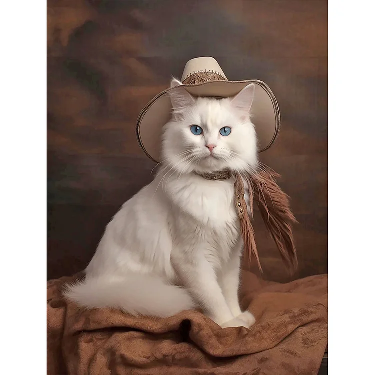 Western Handsome Cowboy White Cat 30*40CM (Canvas) Full Round Drill Diamond Painting gbfke