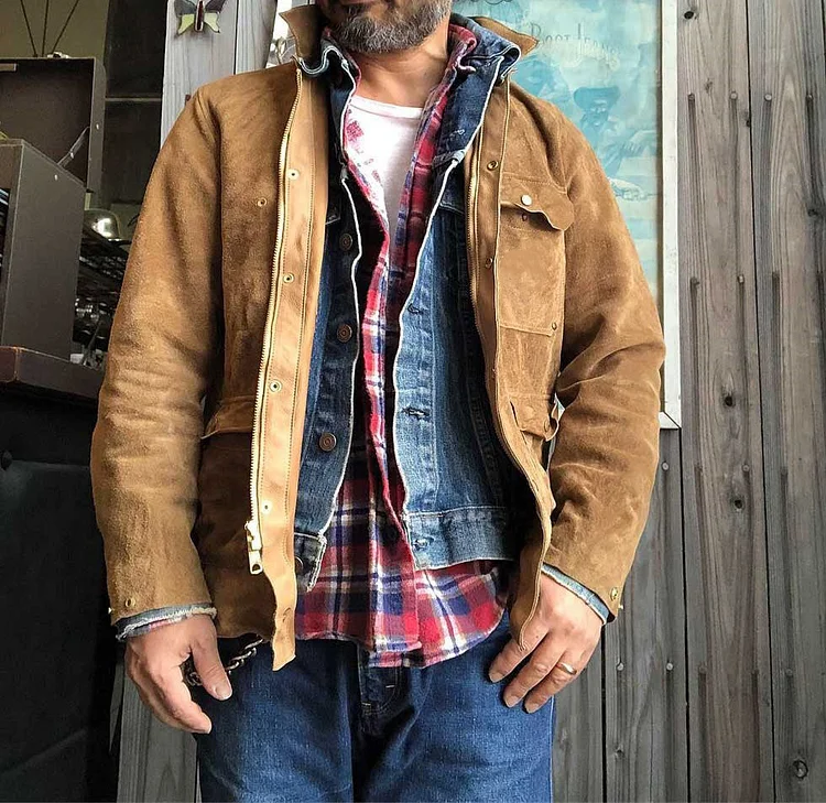 Mens Vintage Deerskin Suede Trucker Jacket