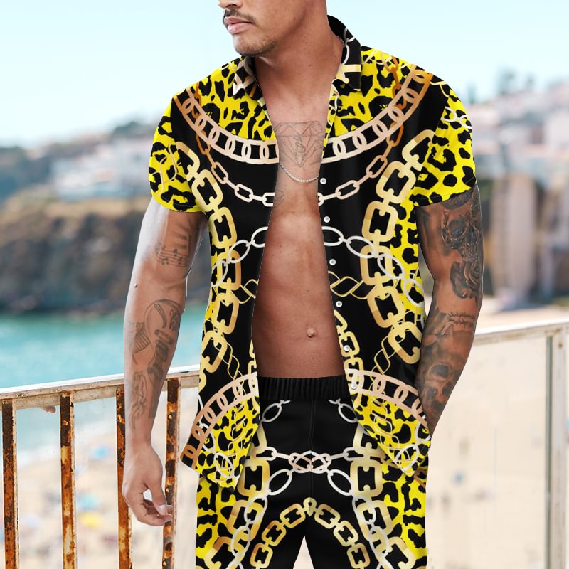 Men's Casual Chain Print Two Piece Set