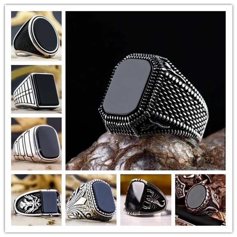 Hip-hop Retro Geometric Alloy Plating Inlay Agate Men's Rings