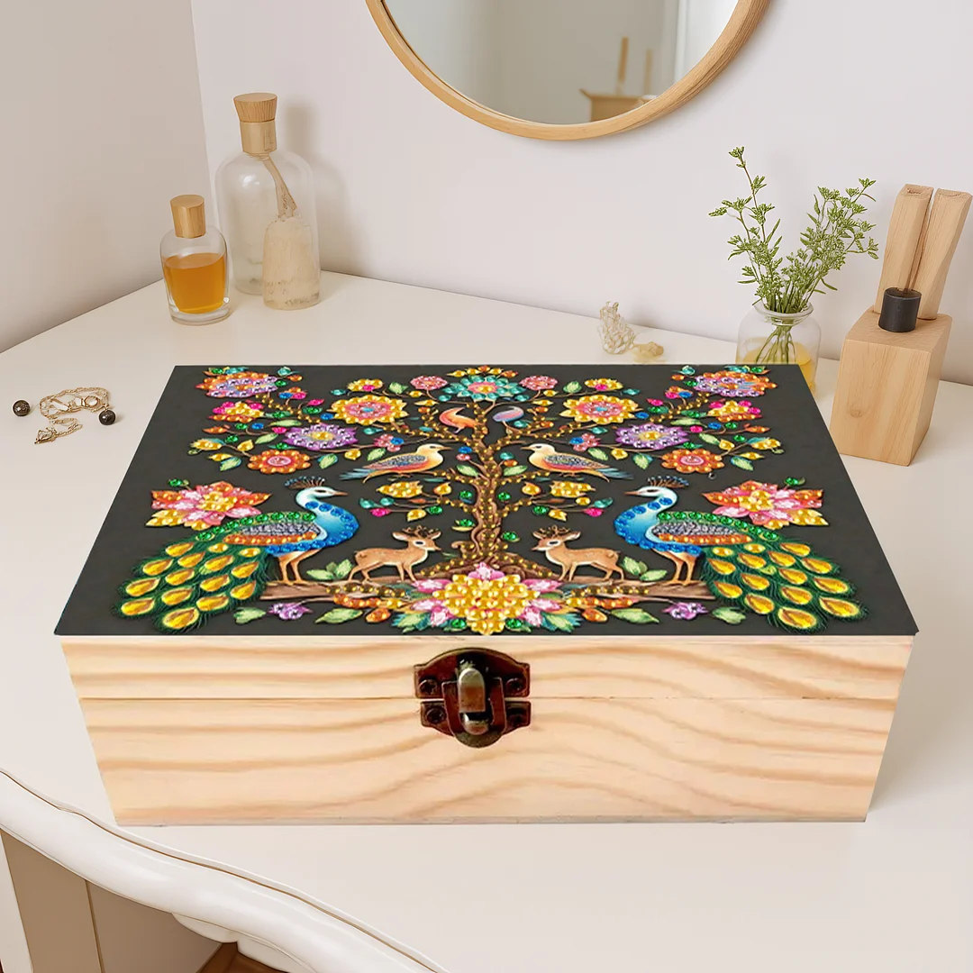 Peacocks and Trees DIY Wooden 5D Diamond Art Diamond Art Storage Box for Adults
