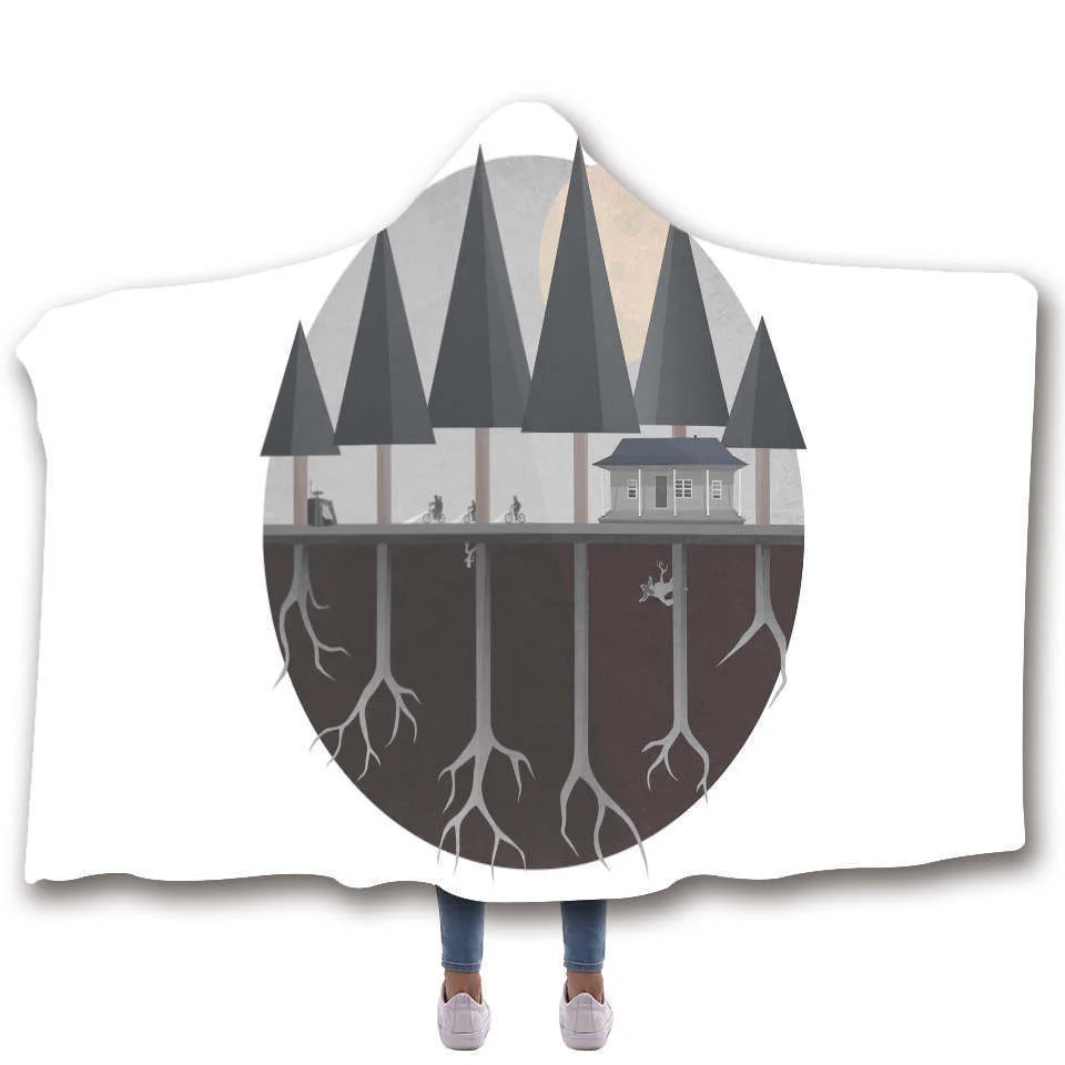 Stranger Things Hooded Blanket For children Sherpa Fleece Hoodie Blanket For Sofa Microfiber Mantle Throw Blanket For Travel