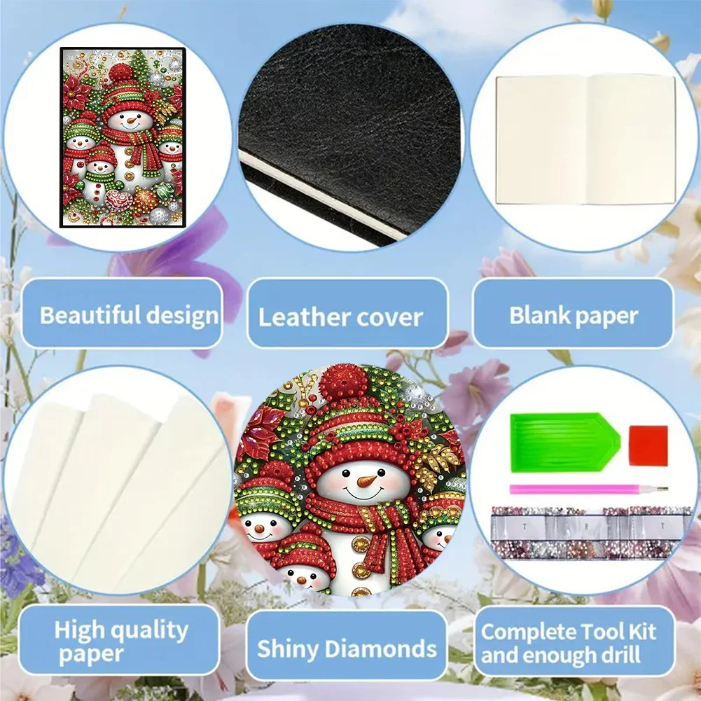 50-Page A5 Snowman Diamond Painting Notebook for Adult Holiday Birthday Gift