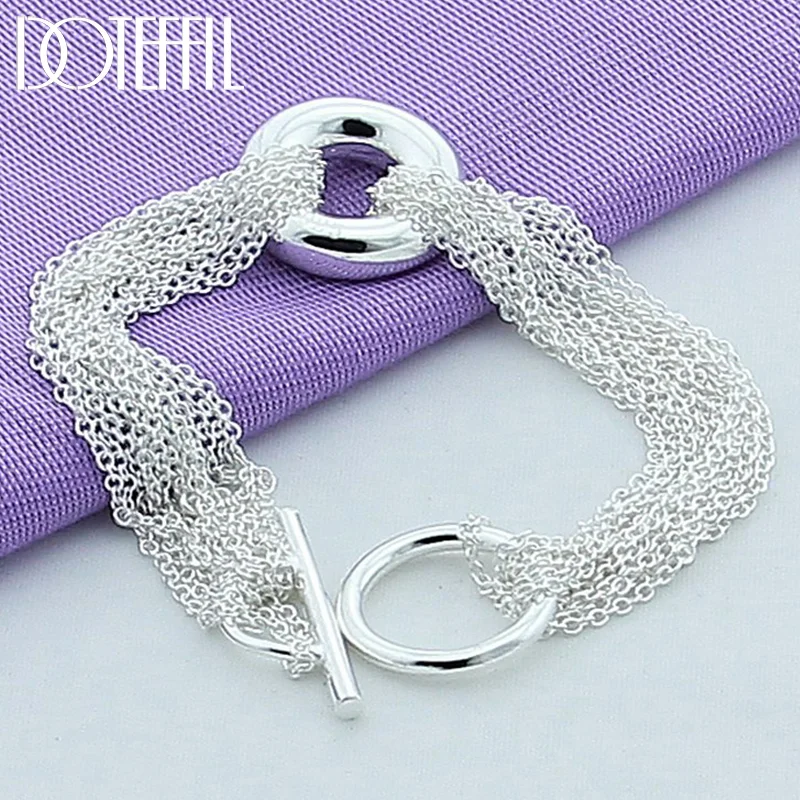 DOTEFFIL 925 Sterling Silver Multi-chain Round O Bracelet For Men Woman Jewelry