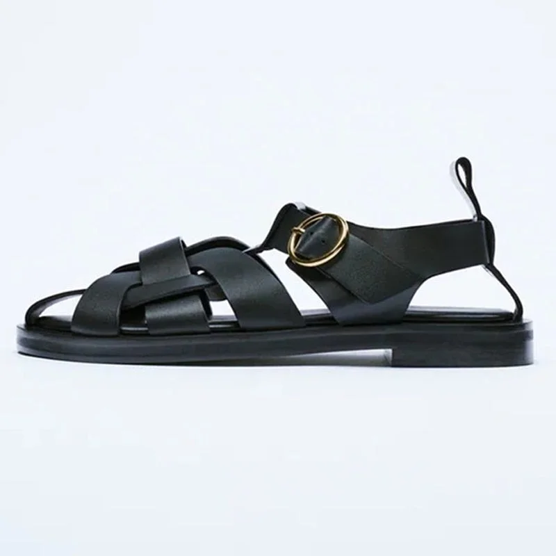 Taoffen 2022 New Women Sandals Real Leather Ins Summer Shoes Women Roman Fashion Daily Vacation Female Footwear Size 34-42