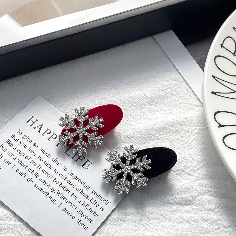 Elegant Cute Sweet Women's Bow Knot Snowflake Flannel Rhinestones Hair Clip