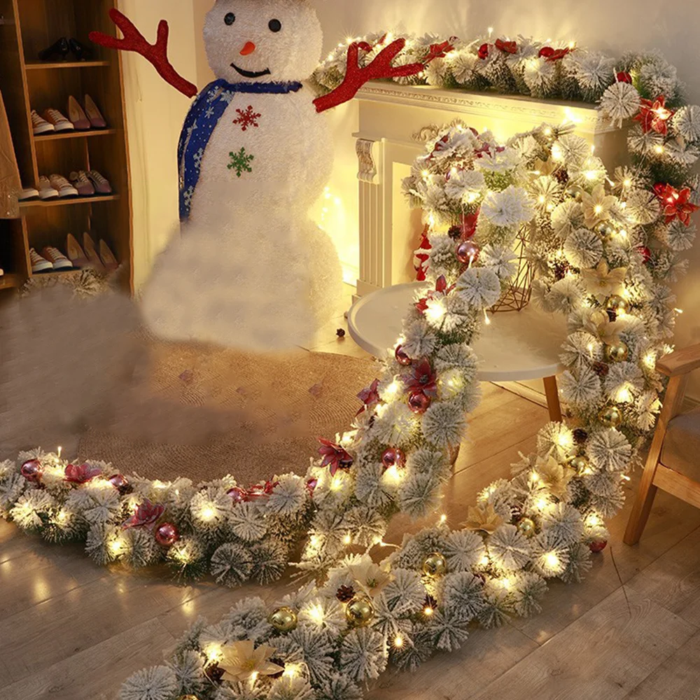 Christmas flocked luminous rattan festive mall stair railing decoration