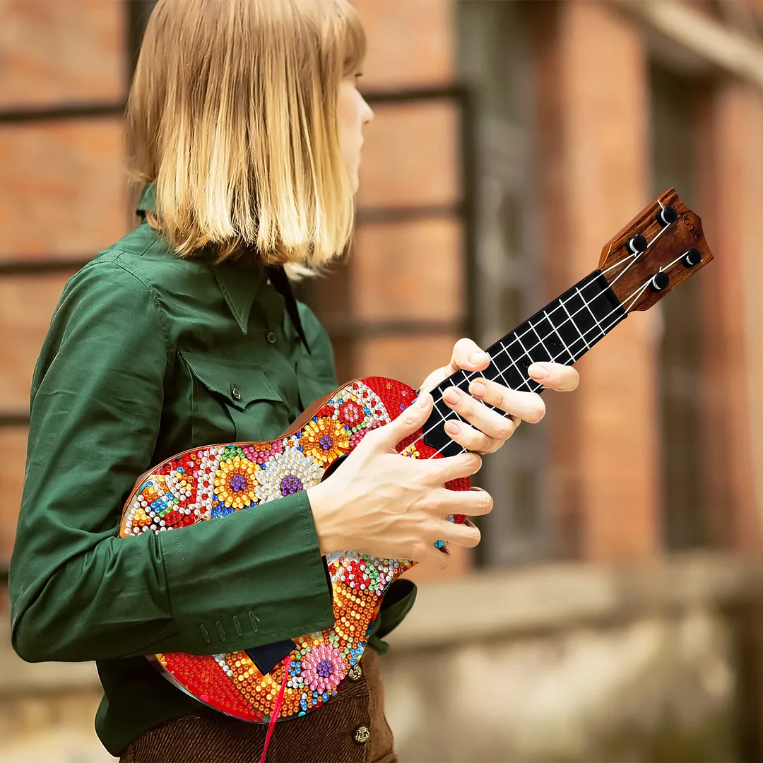 DIY Wooden Guitar Diamond Art Ornament Unique Unique Gifts for Musicians (Cat)