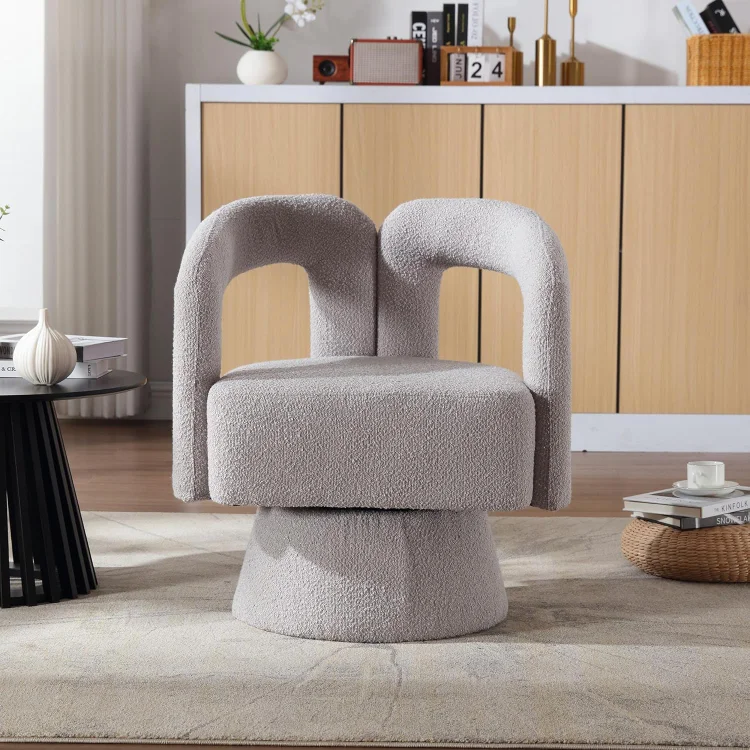 Modern Swivel Accent Chair - Upholstered Cuddle Barrel Chair with Hollow Backrest, Mid-Century Armchair